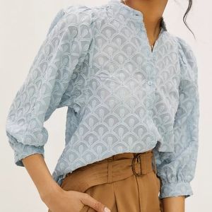 Pilcro and the Letterpress The Bella Femme puff-sleeve embroidered button down